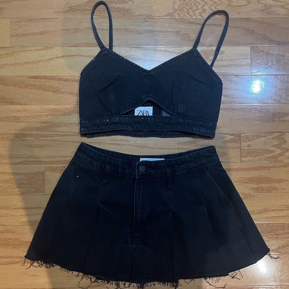 black zara denim set (selling together)